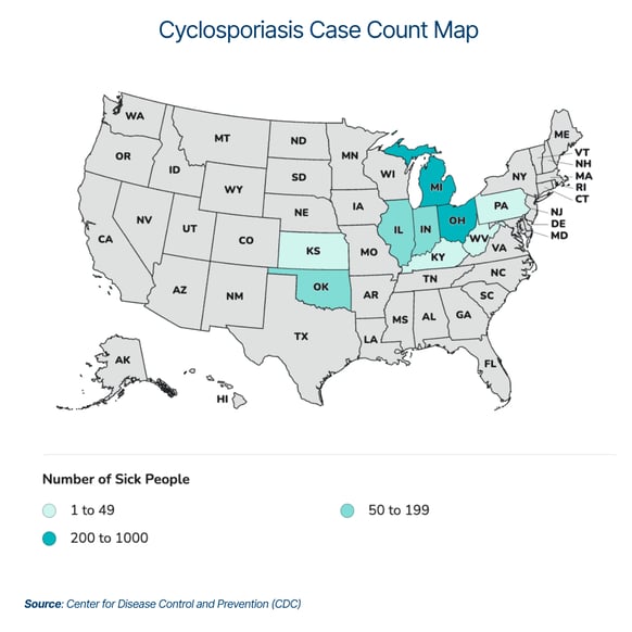 July 19 2026 Cyclosporiasis Case Count Map