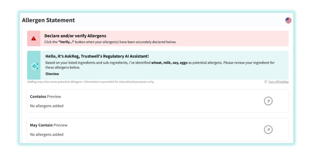 Ask Reg Allergen Identification