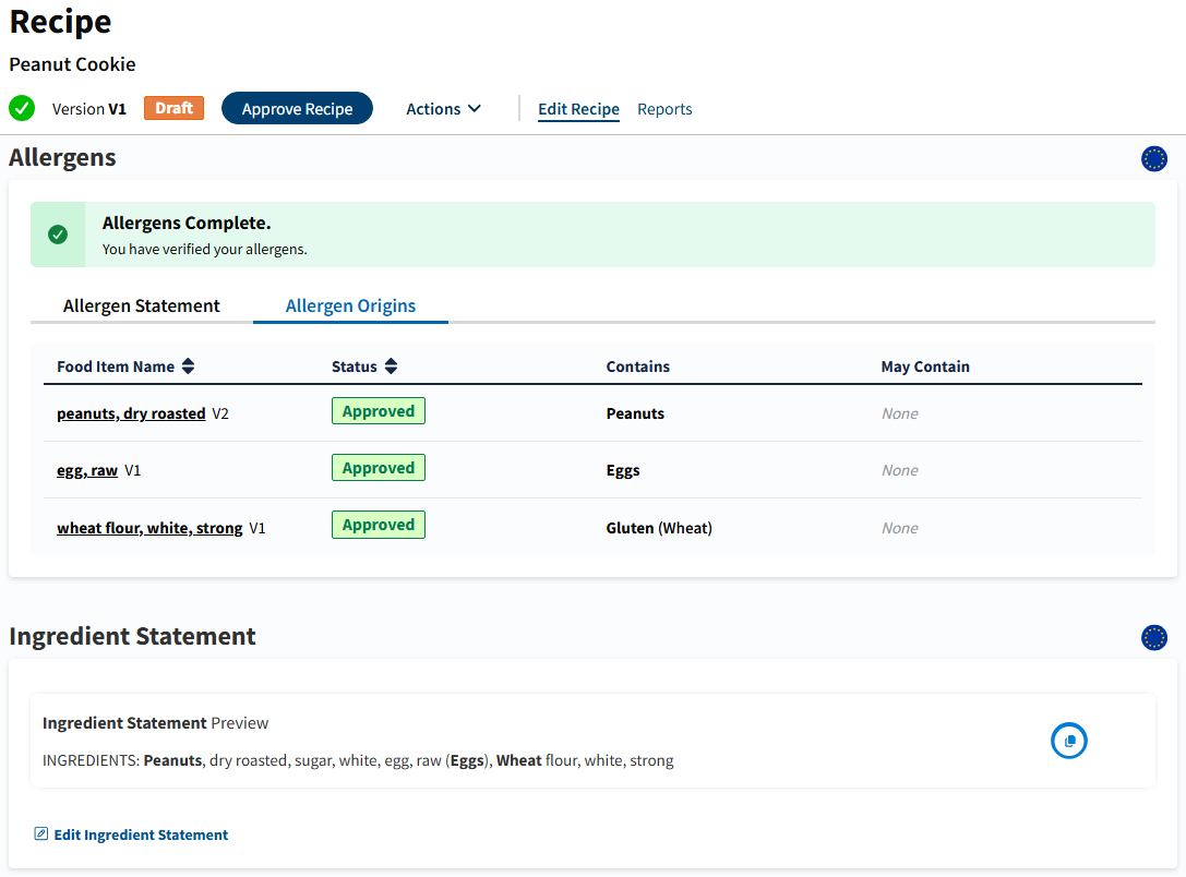 Genesis Recipe - Allergens - Approved