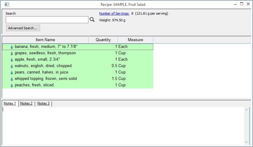 A screenshot of Genesis R&D recipe finder window.