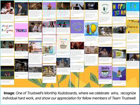 Trustwell Kudoboard for April, where employees recognize teammates