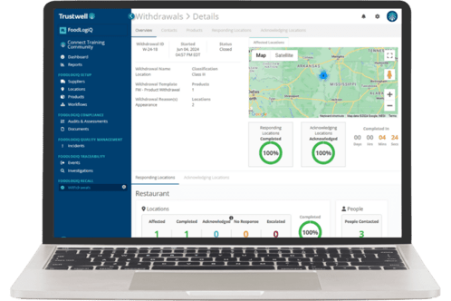 Withdrawal Details in FoodLogiQ Recall