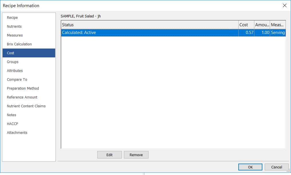 HowTo Adding Ingredient Costs in Genesis R&D Foods ESHA Research